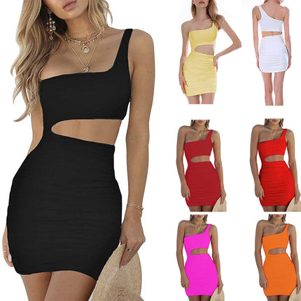 Foreign Trade Women's Sexy Sleeveless Ruched Bodycon Nightclub Party Mini Dress 2026 Summer New Women's Fashion