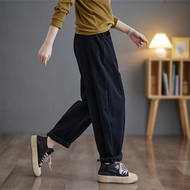 Real Shot Vintage Scrub Twill Cotton All-match Solid Color Casual Pants Women's Artistic Hallen Pants Autumn New Arrival Trousers