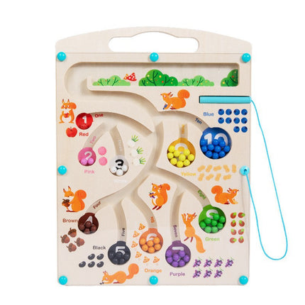 Children's Wooden Magnetic Pen Cognitive Early Education Maze Digital Color Classification Counting Board Bead-Moving Educational Toy