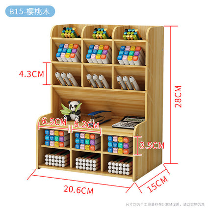 Wooden Pen Holder Storage Box Large Capacity Nordic Creative Fashion Multi-Compartment Pen Holder Office Desktop Storage Shelf