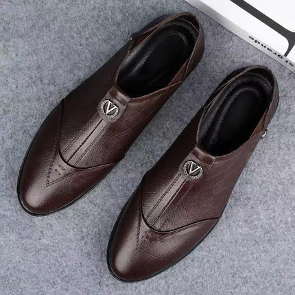2024 new Joker men's leather shoes soft soft bottom business casual bean shoes work security dad shoes wholesale