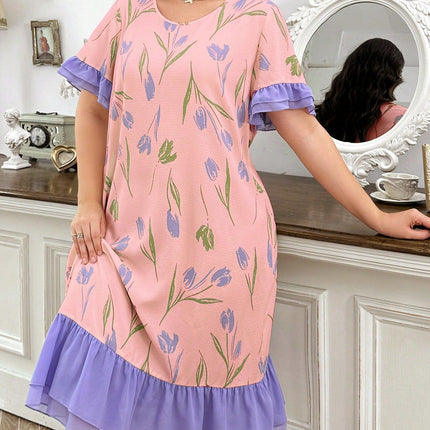 Loose Large Size Nightgown Women's Spring and Summer New European and American-style High-end Sweet Color dress Home Clothes Pajamas