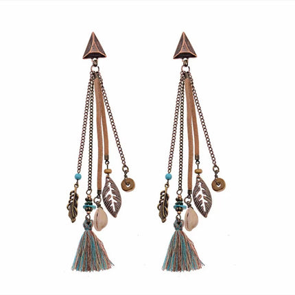 Bohemian Turquoise Earrings European and American Retro Owl Geometric Dreamcatcher Feather Tassel Earrings Women