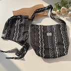 Hat and bag two-piece set black long vine flower / One size fits all