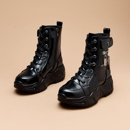 High-Top White Shoes 2025 Spring New Platform Thick-Soled Women's Shoes Versatile Leather Sports Shoes Fashionable Casual Short Boots
