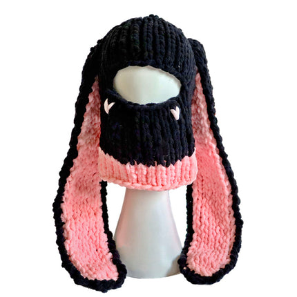 Bear Mask Headgear Sweet Cool Spice Girl Style European and American Handmade Knitted Thickened Wool Warm Hat Cute Autumn and Winter Hat