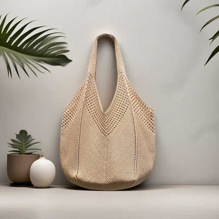 2025 New Cross-Border Bags, Japanese and Korean Tote Bags, Straw Bags, Knitted Bags, Hollow Bags, Beach Bags, Woven Bags for Women
