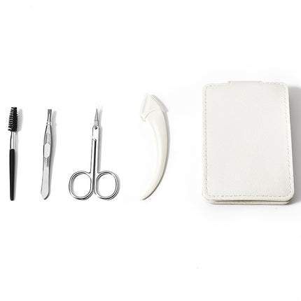 Curved moon eyebrow shaping knife 4 pieces suit eyebrow scraping knife portable travel suit with mirror beginner eyebrow shaping tool 4-piece set