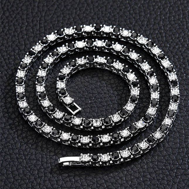 European and American hip-hop 4mm a row of tennis chain simple Joker two-color alloy rhinestone neck chain TennisChain wholesale