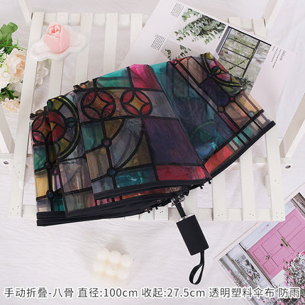 Fully Automatic Folding Plastic Transparent Cherry Blossom Umbrella for Women, Long Handle Apollo Style, Fresh and Simple, for Children, Students, Performances, Wholesale