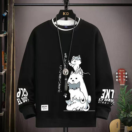 2025 New Long-Sleeved Round Neck Fake Two-Piece Sweatshirt for Men, Loose, Versatile, Fashionable, Popular and Comfortable Men's Tops