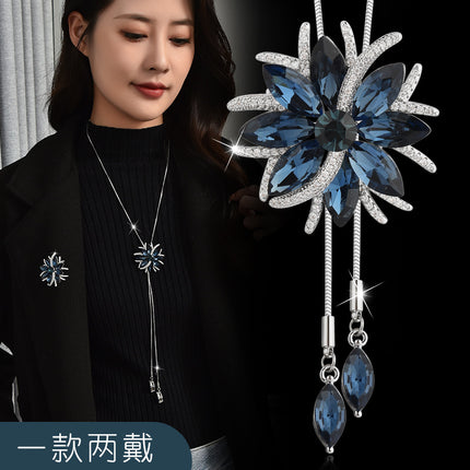 Factory direct supply autumn and winter long necklace female temperament all-match a two-wear flower tassel pull sweater chain brooch