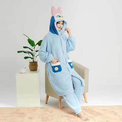 Autumn and winter coral fleece parent-child big strawberry nightgown thickened high quality couples home clothing Donald duck a generation of hair