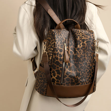Cross-border New Fashion Simple Leopard Print Backpack Women's Casual All-match Travel Large Capacity Anti-theft Backpack