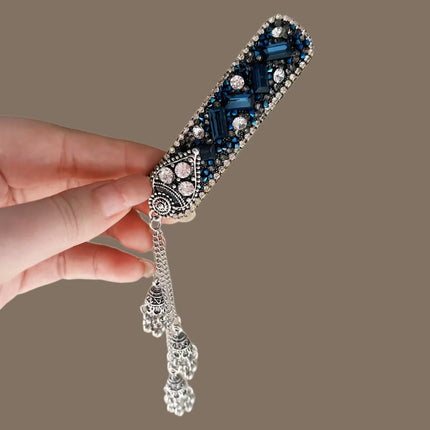 Blue Diamond Bell Tassel Hairpin Women's High-End Exquisite Hair Accessories Hairpin Ancient Style Headdress Clip Bangs Clip Bb Clip