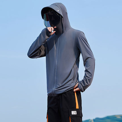 Ice Silk Breathable Thin Men's Sunscreen Clothing Fishing Sunscreen Clothing Hooded Men's Anti-UV Skin Clothing Sunshade Outdoor Men