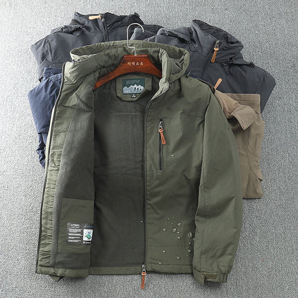 2025 Three-Proof Autumn and Winter Outdoor Velvet Cotton Jacket Men's Jacket Casual Removable Hooded Windbreaker Loose Jacket for Men