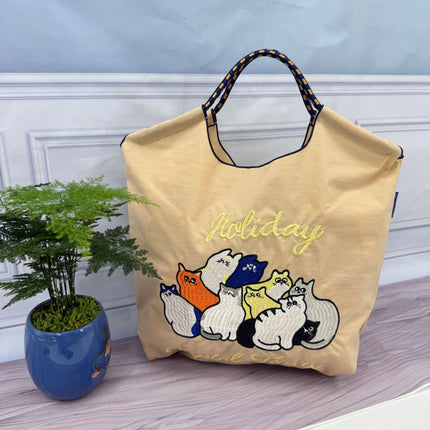 ball chain Japanese high quality eco-friendly shopping bag embroidered hand canvas bag nylon shopping bag