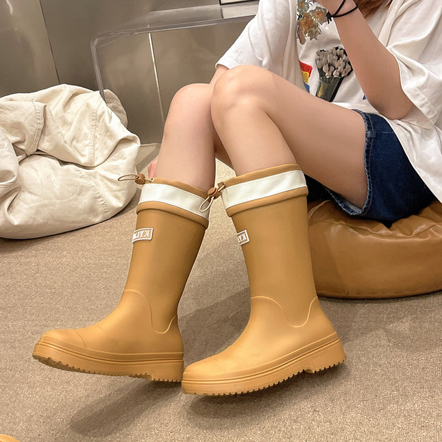Fashion New Thick-soled Mid-length Rain Boots Camping Rain Boots Outdoor Wading Cotton Adult Waterproof Non-slip Water Shoes