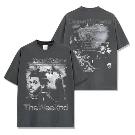 Cross-border American hip-hop potted brother The Weeknd printed short sleeve t-shirt loose crew neck hooded sweater wholesale