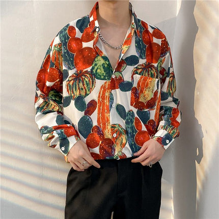 Fairy shirt men's Spring and Autumn fun printed shirt men's long sleeve Hong Kong style loose fashion casual Japanese coat