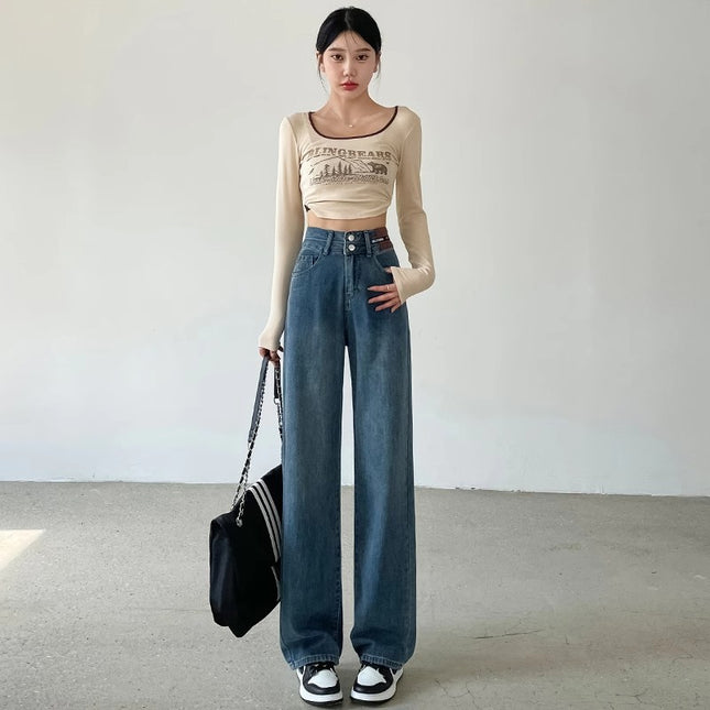 Loose Narrow Wide Leg Jeans Women's Summer Trendy All-match New High Waist Slimming Short Thin Straight Leg Pants
