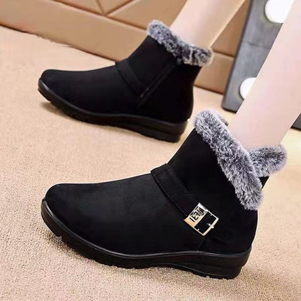 Winter Slip-On Fleece-Lined Cotton Shoes, Warm Shoes for Mothers, Non-Slip Thickened Cotton Shoes for Middle-Aged and Elderly, Flat Non-Slip Granny Shoes