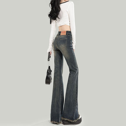 High Waist Slim-fit Hot Girl Blue Micro La Jeans Women's 2025 Spring New Retro Slim-fit Horseshoe Pants