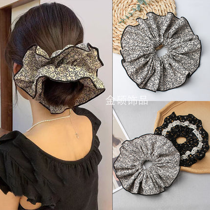 Korean Retro Niche Floral Scrunchie Black High-End Hair Tie 2025 New High-Quality Versatile Hair Accessory