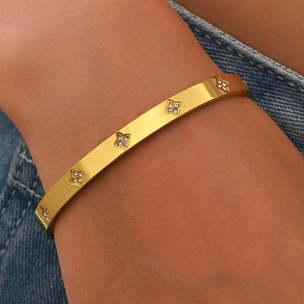 Titanium Steel Bracelet Does Not Fade, Diamond-Encrusted Real Gold Electroplated 18K Gold Stainless Steel Bracelet Douyin Cross-Border Same Style