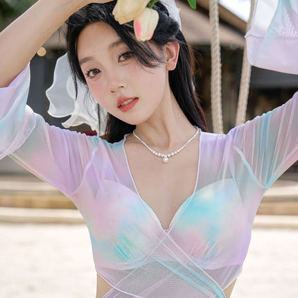 South Korea Split Swimsuit Women's Four-piece Bikini Fragrant Style Blouse Flat-angle Small Chest Push-up Hot Spring Swimsuit