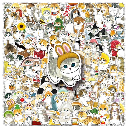 100 hand-painted kitten stickers cartoon cute Q version animal graffiti notebook stationery stickers goo card decoration