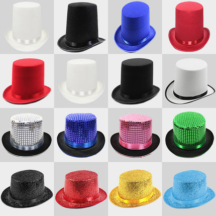 British Retro Gentleman Hat Black High Top Jazz Hat Stage Magic Hat Kidsren's Performance Hat Fashion High Top Hat