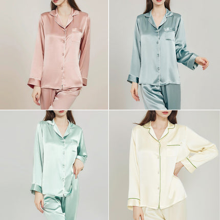 Silk Pajamas for Women 100% Mulberry Silk Long-Sleeved Long Pants Home Wear Set Spring Two-Piece Set