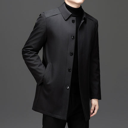 2025 Winter Jacket with Removable Liner, Windbreaker for Men, Business Casual, Turn-Down Collar, Middle-Aged Dad Style, High-End Cotton Coat