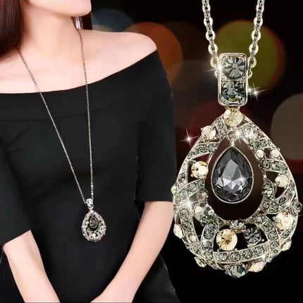 Korean Style Crystal Round Sweater Chain Long Fashion Versatile Autumn and Winter Necklace Pendant Light Luxury Chain