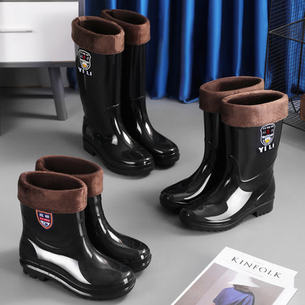 Black Mid-Calf Men's Rain Boots, Non-Slip Men's Rain Boots, Professional Kitchen Shoes, Water Boots, Labor Protection Men's Shoes, Wading Footwear Rubber Shoes