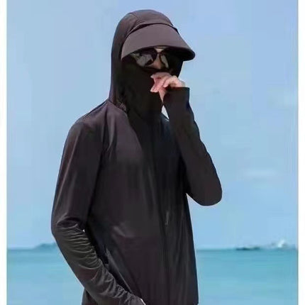 Summer Outdoor Travel Fishing Face-Covering Hooded Biking Anti-Ultraviolet Sun Hat Sunscreen Clothing Men's Ice Silk Sunshade