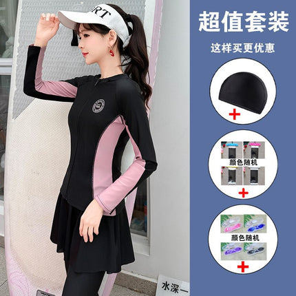 Women's Two-Piece Long-Sleeve Long-Pants Plus-Size Swimsuit 100kg Sun-Protective Conservative Four-Piece Surfing Jellyfish Diving Swimwear