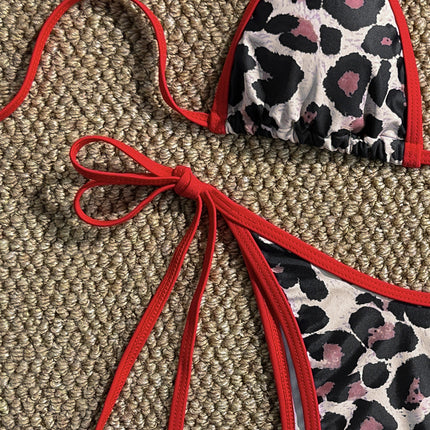 2025 New Ladies Separates Leopard Print Sexy Swimsuit Women's Triangle Strap Swimsuit Bikini Cross-Border Temu