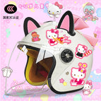 Children's 3c thickening + cat t2 / White half helmet + rocking cat + black and pink combination + pink butterfly
