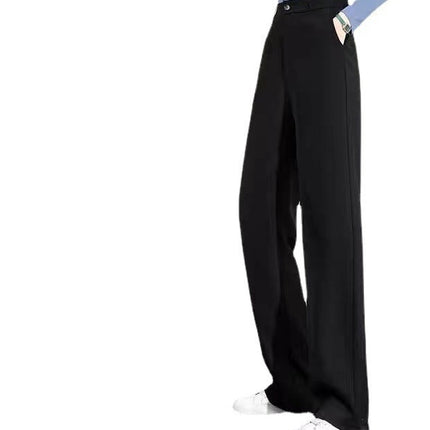 Black Loose Versatile Wide-Leg Straight Suit Pants for Women, Summer Thin High-Waisted Slimming Casual Professional Floor-Length Trousers