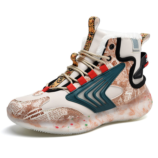 sneakers cross-border plus size graffiti luminous student sneaker northeast trend fleece-lined thick high-top large cotton shoes