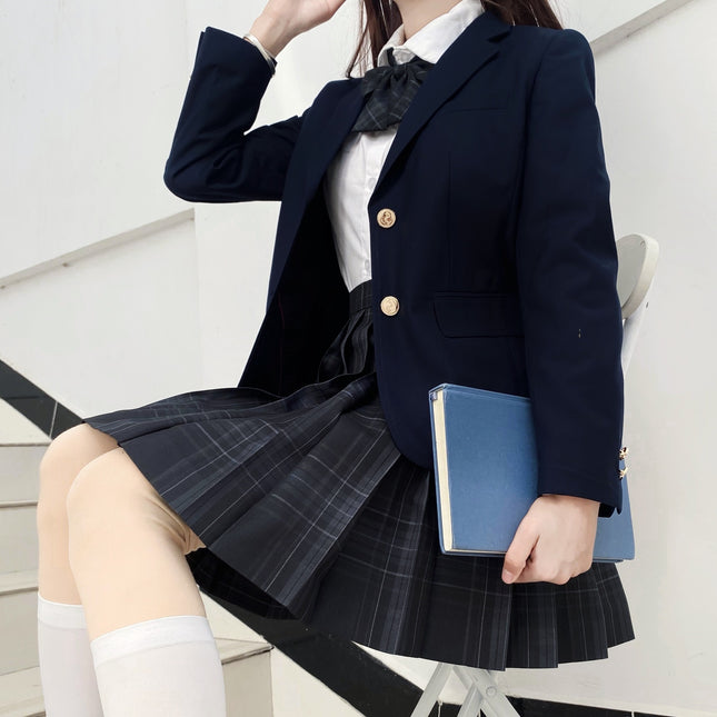 Cerulean Blue Traditional Japanese Jk Uniform Two-Button Suit Set, Academy Style Skirt, Shirt, and Suit Three-Piece Set
