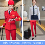 Women's red suit + white shirt + pants / 3XL