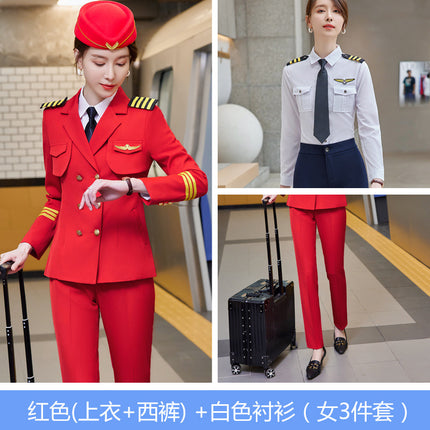Autumn and winter men's and women's double-breasted suit suit performance clothing Aviation captain uniform property hotel security work clothes men