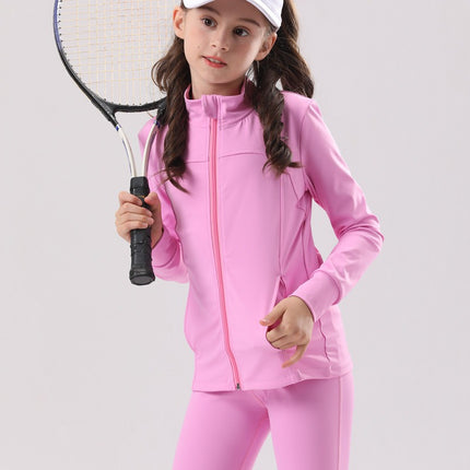 European and American Autumn and Winter New Girls Children's Long Sleeve Zipper Jacket Outdoor Sports Training Yoga Clothing Fitness Top