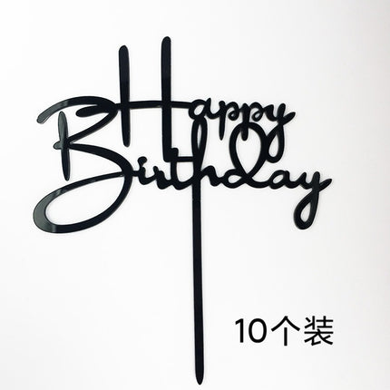Acrylic Cake Baking Decoration Inserts Round Square English Happy Birthday Dessert Toppers Party Cards