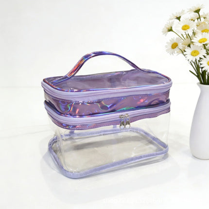 Double Layer Transparent Cosmetic Bag Large Capacity Dry and Wet Separate Waterproof Toiletry Bag Portable Travel Cosmetic Storage Bag