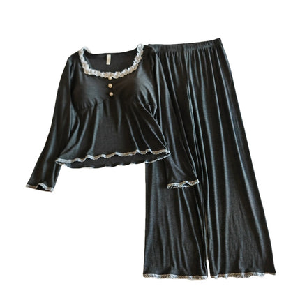 Women's Pajamas with Chest Pad Spring 2025 New Long Sleeve French Style Sexy Lace Modal Cotton Home Clothes suit